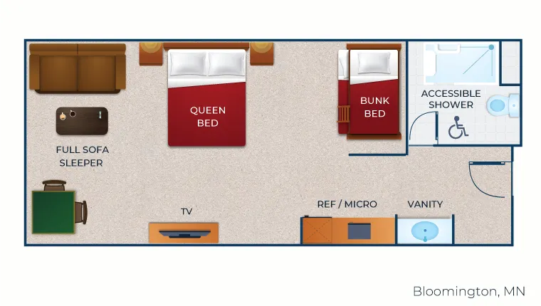 The floor plan for the Deluxe Bunk Bed Suite